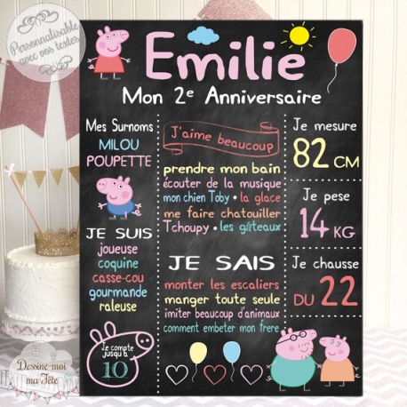 "Peppa Pig Ardoise" - Affiche / Tableau Anniversaire personnalisé