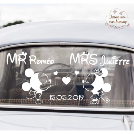 Stickers de voiture mariage personnalisé - "Mickey & Minnie"