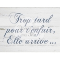 Pancarte Mariage "Trop tard pour t'enfuir, elle arrive"- bois blanc sans personnalisation