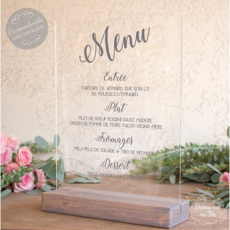 Menu sur plexiglas transparent personnalisé - Minimaliste