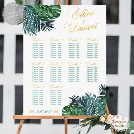 Plan de table Mariage "Tropiques Chic" personnalisé