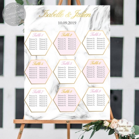 Plan de table de mariage - imitation marbre