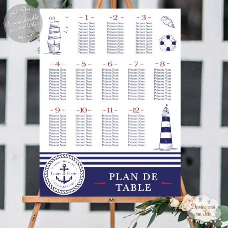 Plan de table Mariage - La mer / Marin personnalisé