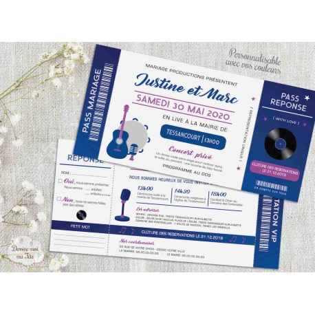 Faire part de Mariage - Ticket de concert - faire part mariage musique