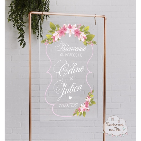 Tableau de bienvenue mariage Plexiglass transparent - Champêtre