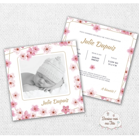 Faire part de naissance fille - fleurs