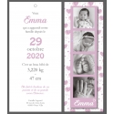 Faire part de naissance Fille - marque page - Motif coeurs rose