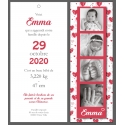 Faire part de naissance Fille - marque page - Motif coeurs rouges