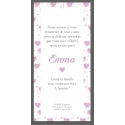 carte remerciements de naissance Fille - marque page - Motif coeurs rose