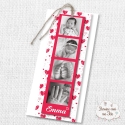 Faire part de naissance Fille - marque page - Motif coeurs rouge