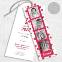 Faire part de naissance Fille - marque page - Motif coeurs rouge