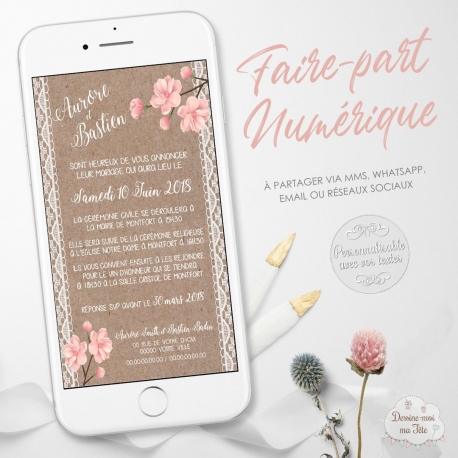 Faire part numérique Mariage - Bohème Romantique