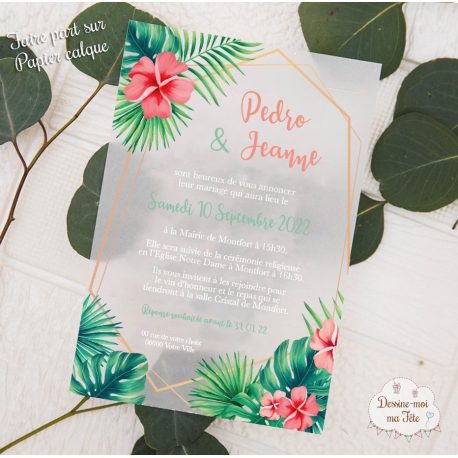 Faire part de Mariage papier Calque - Tropiques Chic