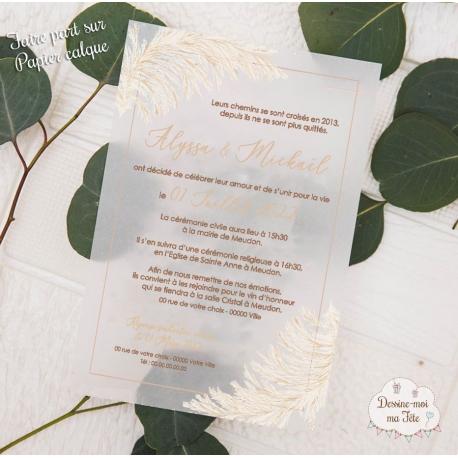 Faire part de Mariage papier Calque - Pampa