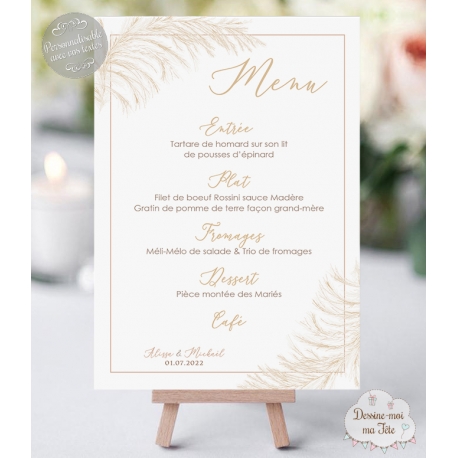 Menu sur Chevalet mariage - Pampa Champêtre