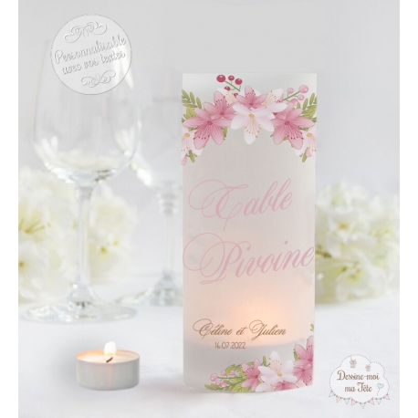 Photophores mariage Marque-table - Champêtre (fond transparent)