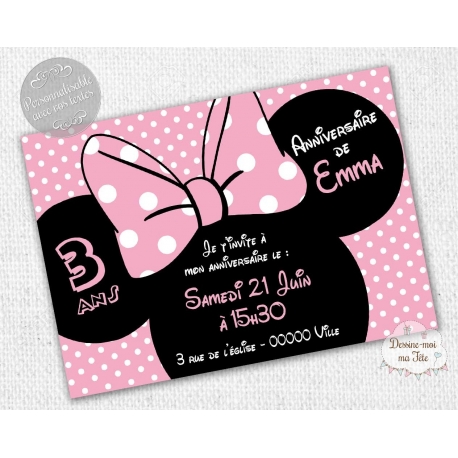 carte d'invitation Anniversaire - Minnie Rose