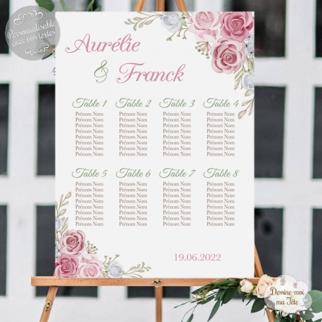 Plan de table Mariage - Champêtre Romantique - personnalisé