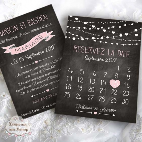 Faire part de Mariage - Calendrier Ardoise