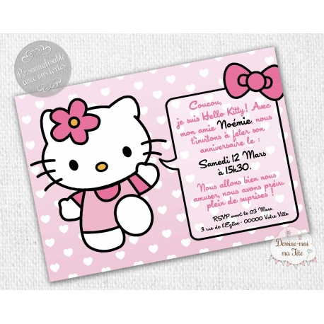 carte d'invitation Anniversaire - "Hello Kitty Rose"