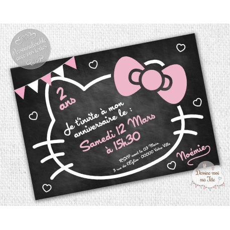 carte d'invitation Anniversaire - "Hello Kitty Ardoise"