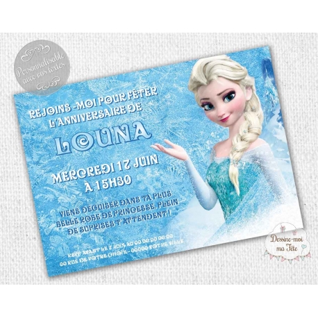 carte d'invitation Anniversaire Reine des Neiges