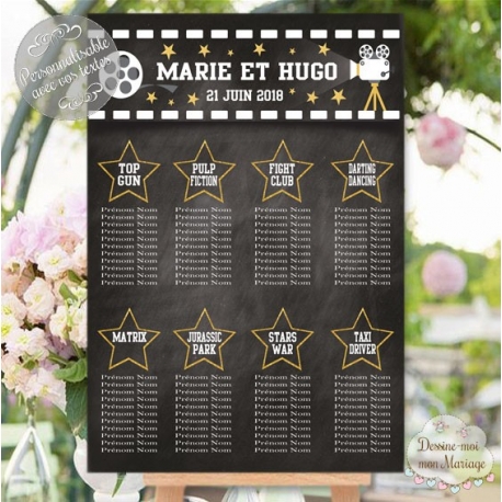 Plan de table Mariage "Cinéma" personnalisé