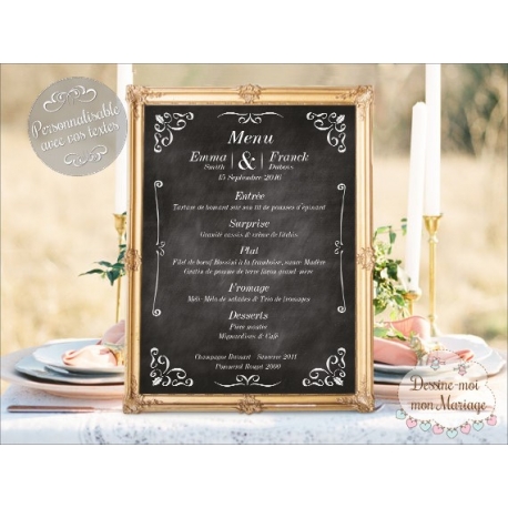 Tableau Menu Mariage "Ardoise" personnalisé