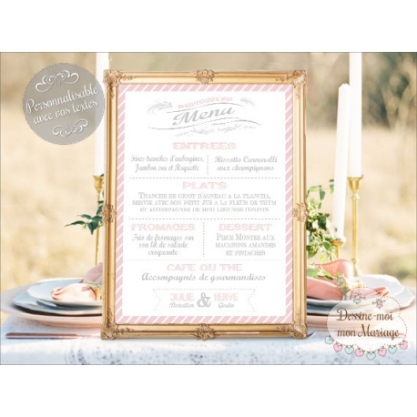 Tableau Menu Mariage "Rétro" personnalisé