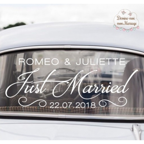 Stickers de voiture mariage personnalisé - "Just Married"