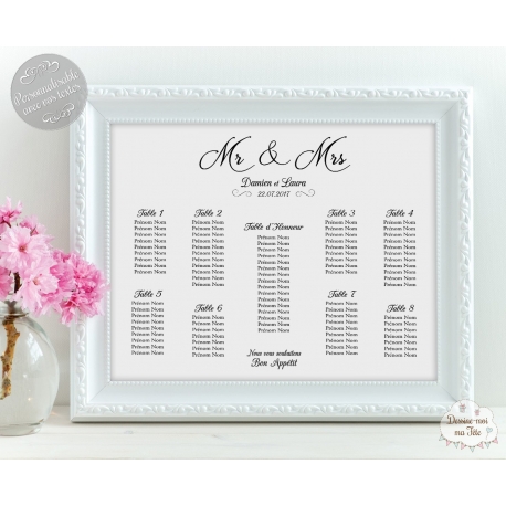 Plan de table Mariage "Minimaliste blanc" personnalisé